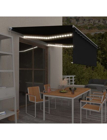 Copertină retractabilă manual cu stor & led, antracit, 4x3 m