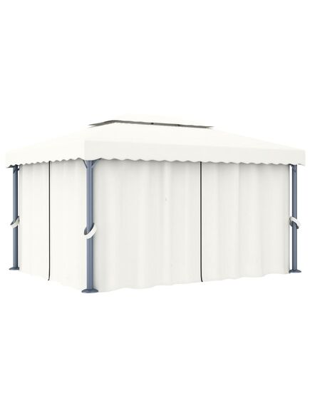 Pavilion cu perdea, alb crem, 4 x 3 m, aluminiu