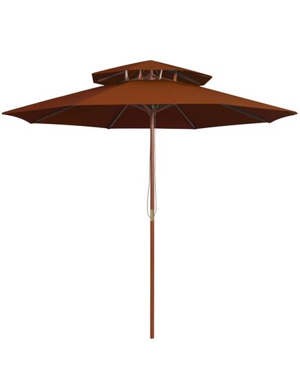 Umbrelă de soare dublă, stâlp din lemn, cărămiziu, 270 cm