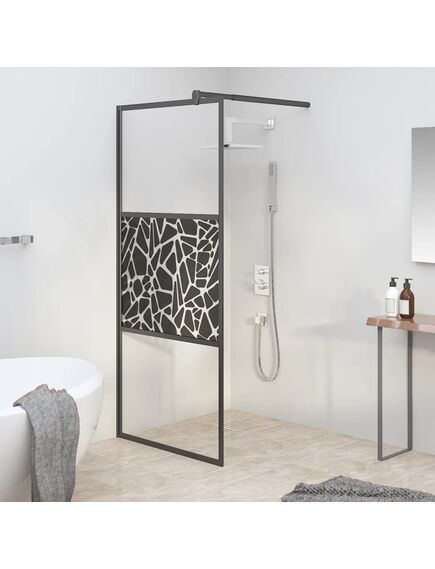 Paravan de duș walk-in negru 80x195 cm sticlă esg model piatră