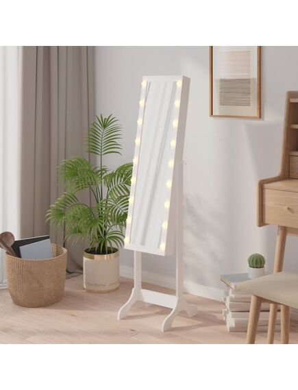 Oglindă de sine stătătoare cu led, alb, 34x37x146 cm